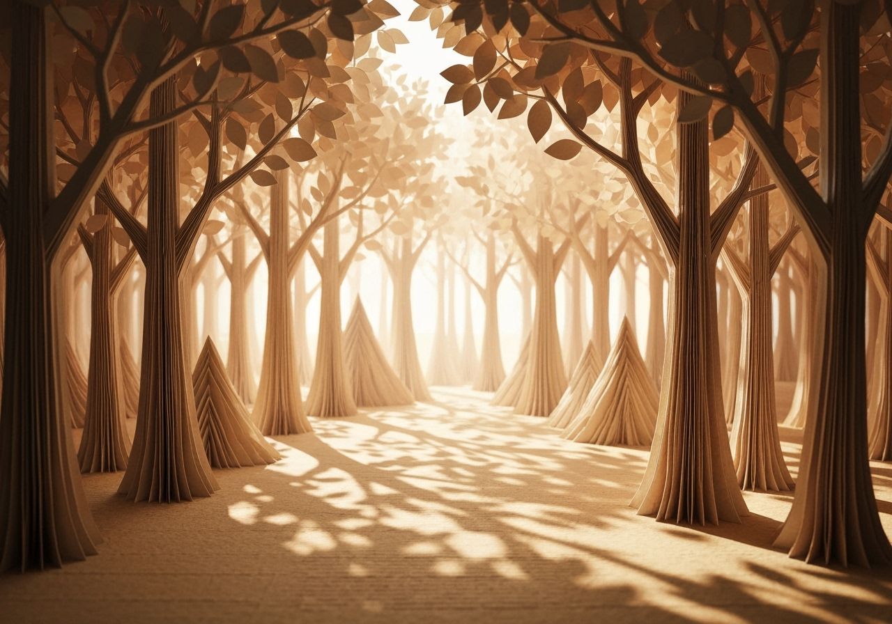 Intricate Paper Forest Art with Warm Tones