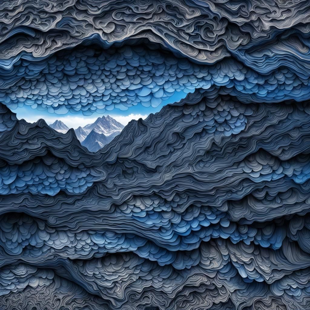 Hyperrealistic Mountains Against a Blue Sky