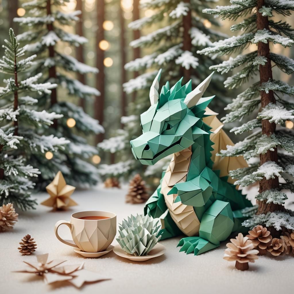 Origami Dragon in Winter Wonderland