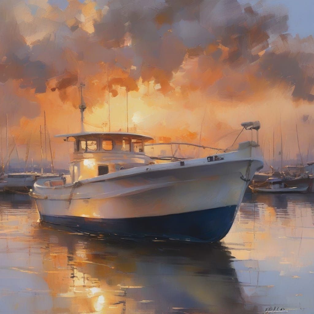 Digital Watercolour Sunset at Old Boat Dock