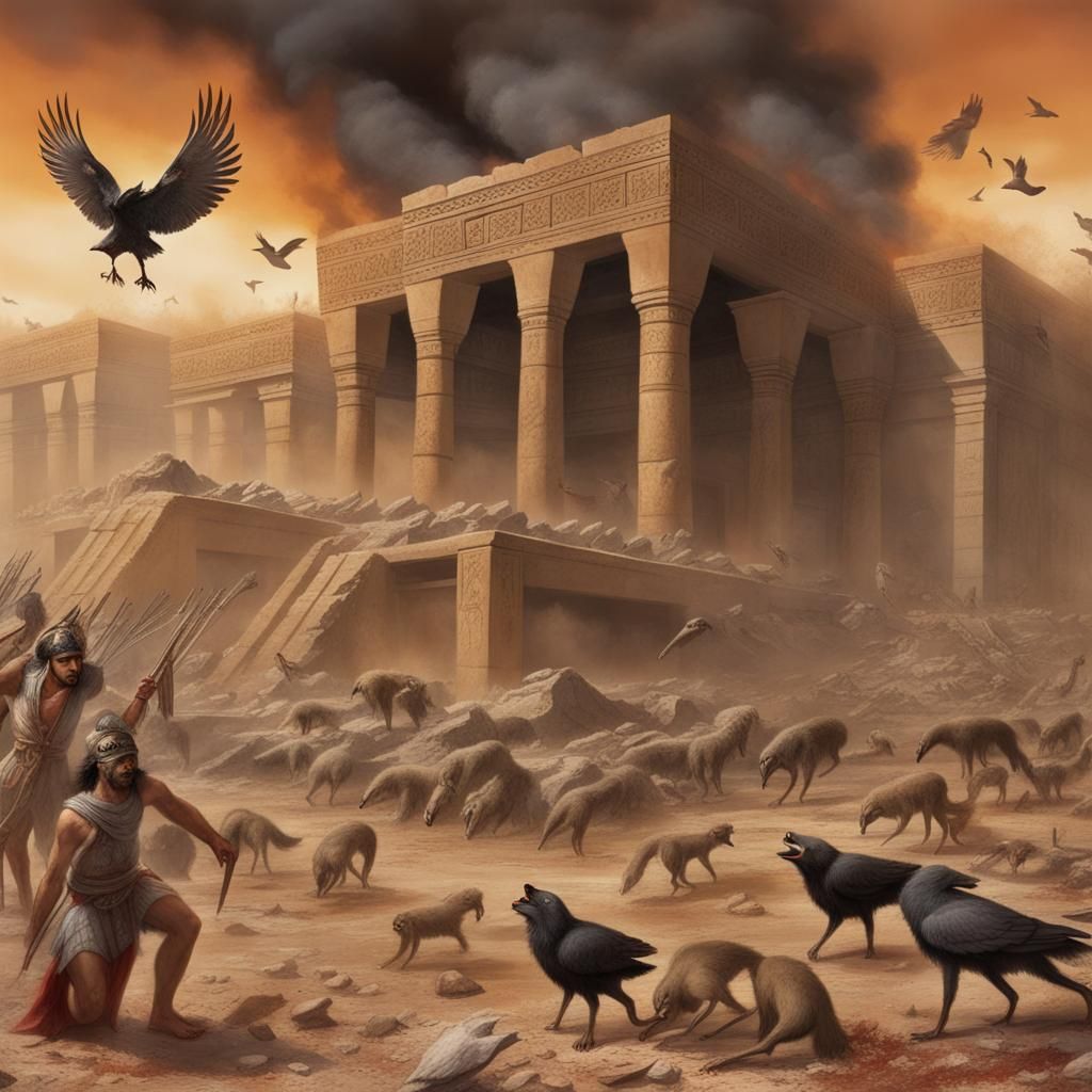 Battlefield Feast at Burning Assyrian Temple