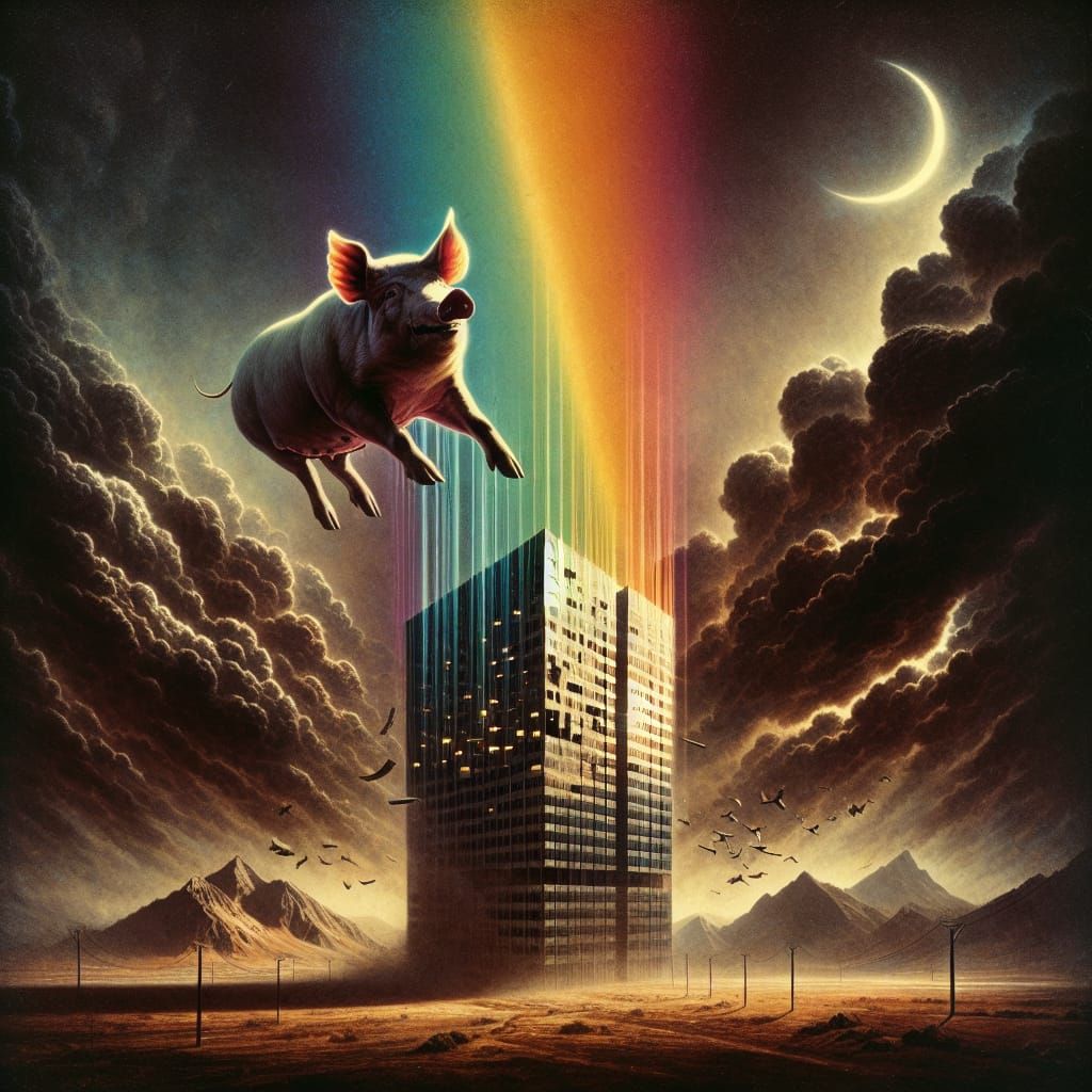 Psychedelic Prism Pig in Desolate Landscape