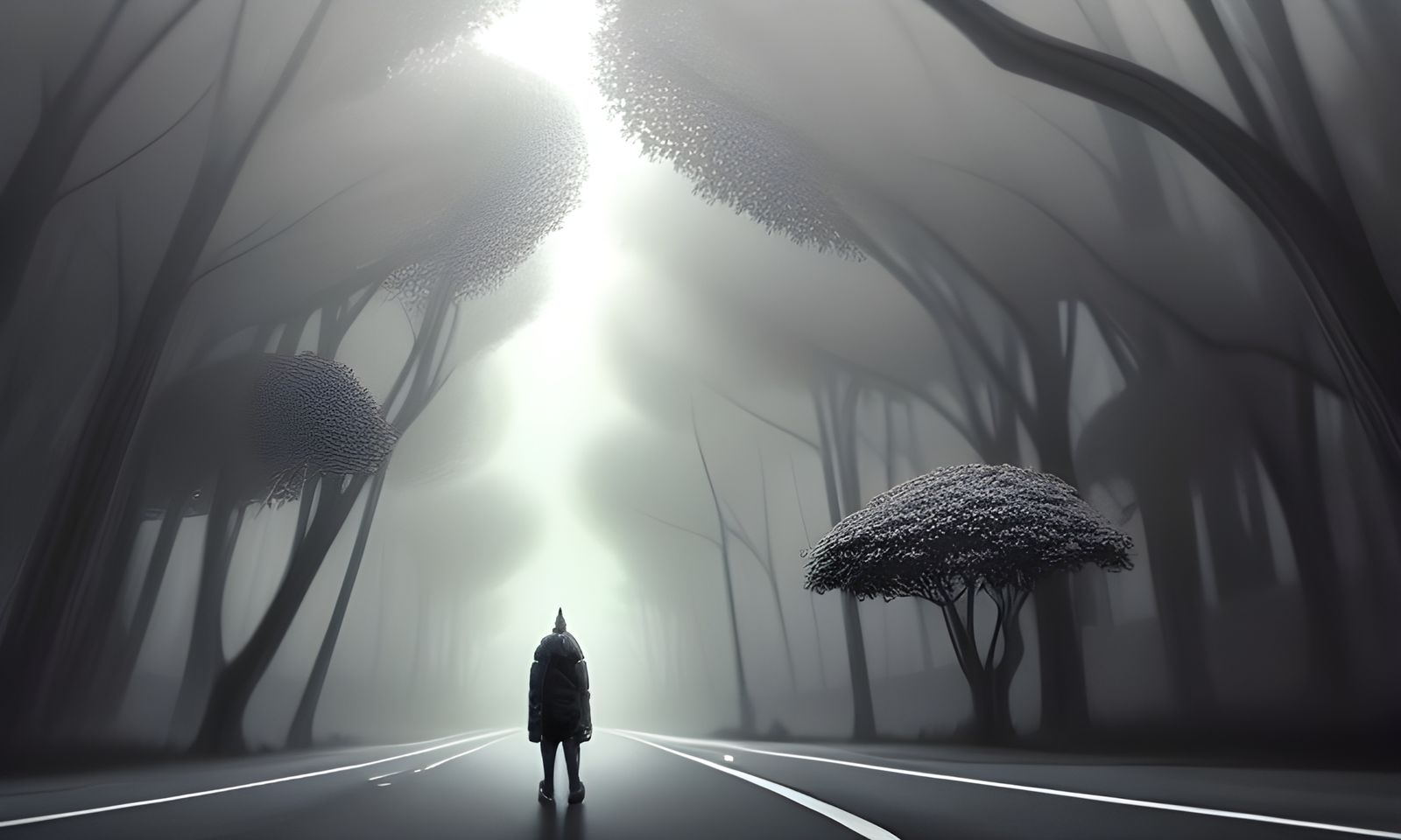 Hyperrealistic Hitchhiker on a Desolate Road