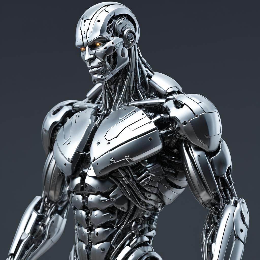 Hyperrealistic 3D Cyborg with Cubist Metal Panels