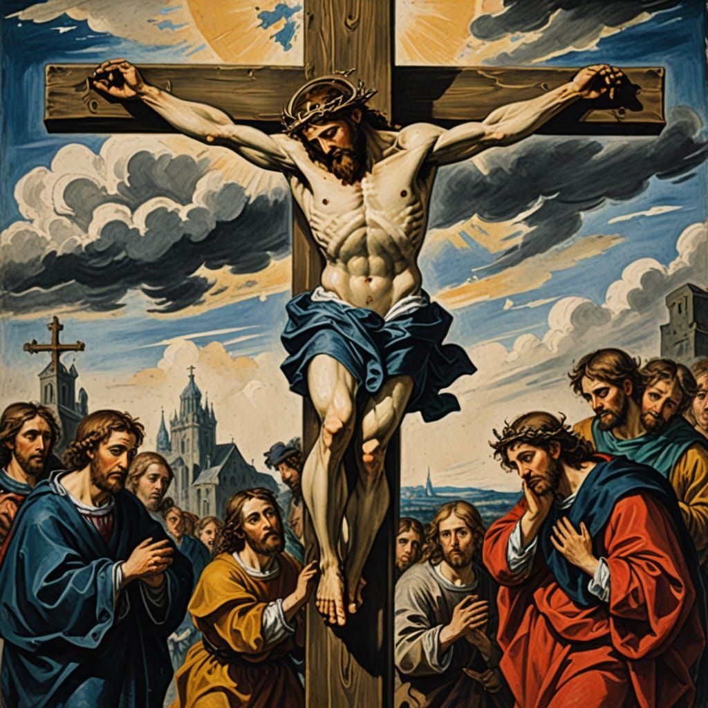 Rubens-Style Christ on the Cross Masterpiece in Gouache