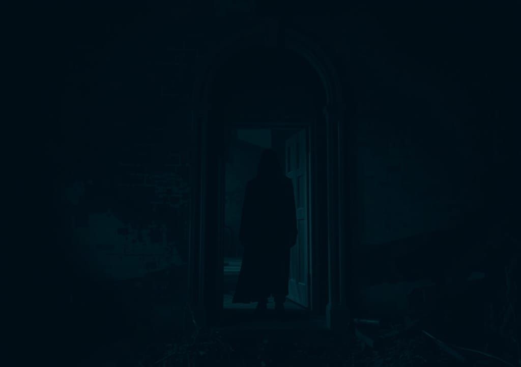 Eerie Silhouette in Derelict House: Gothic Horror