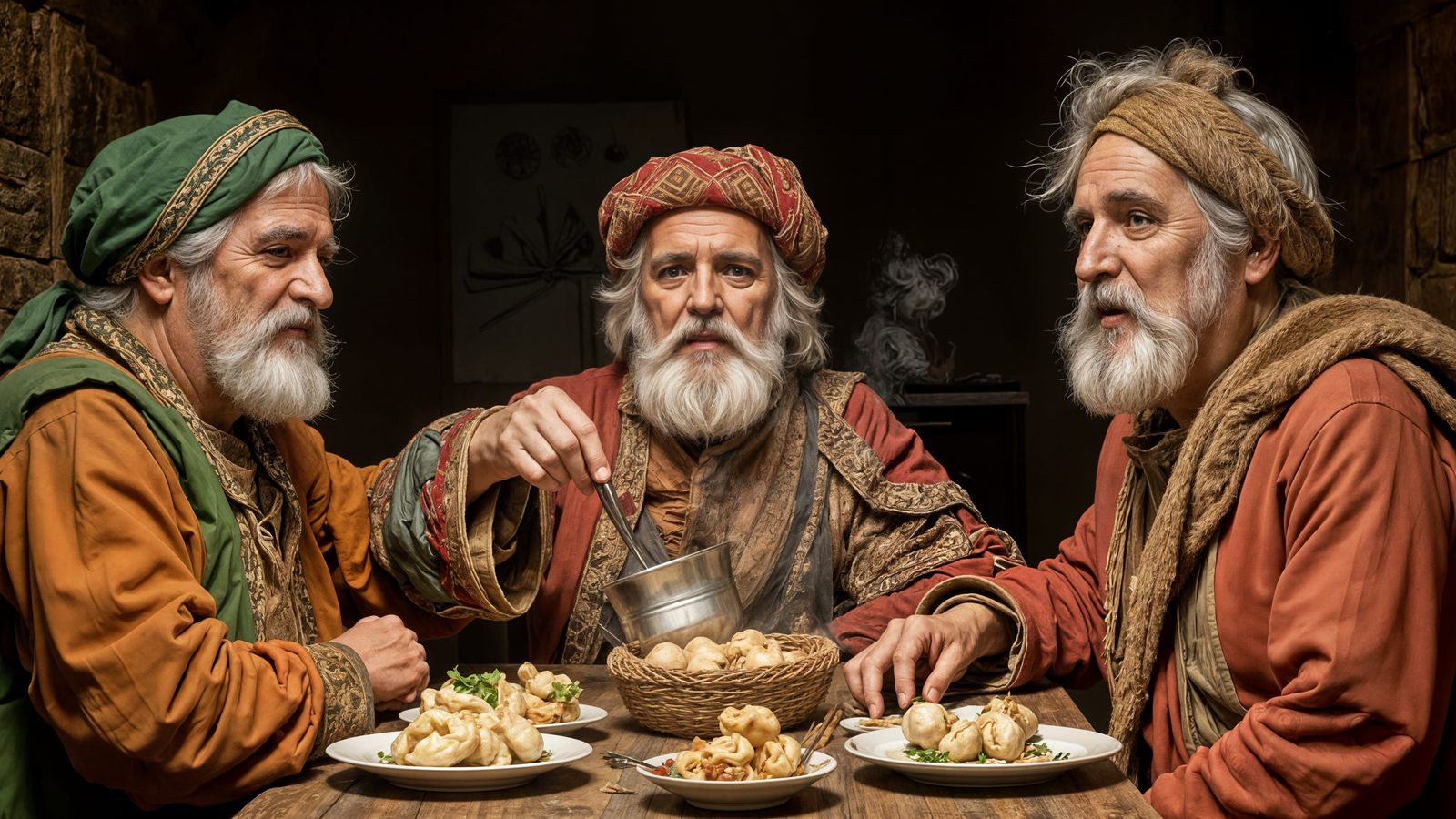 Botticelli-Inspired Three Wise Men Feast in Stable