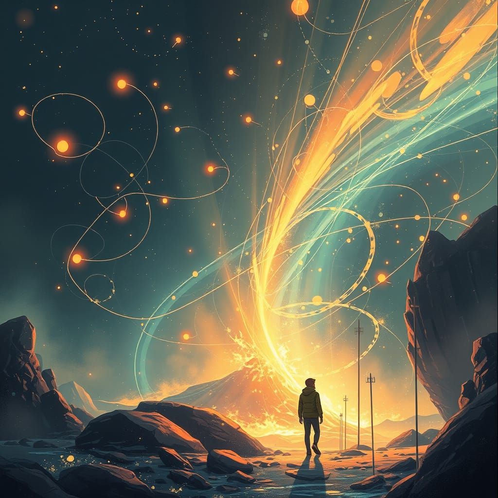 Ethereal Cosmos Meets Earthly Wonder in Vibrant Digital Art