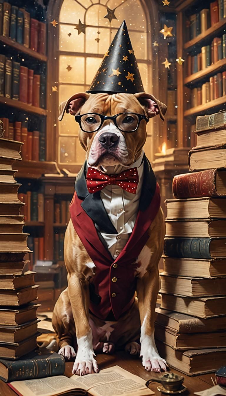 Scholarly Pitbull in Mystical Library, Anime Style