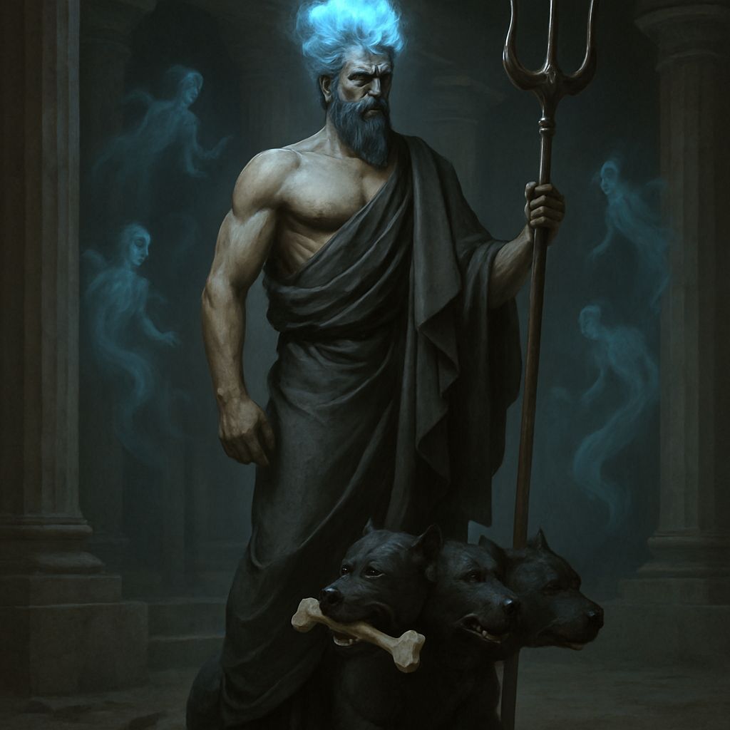 Hades, God of the Underworld, with Cerberus