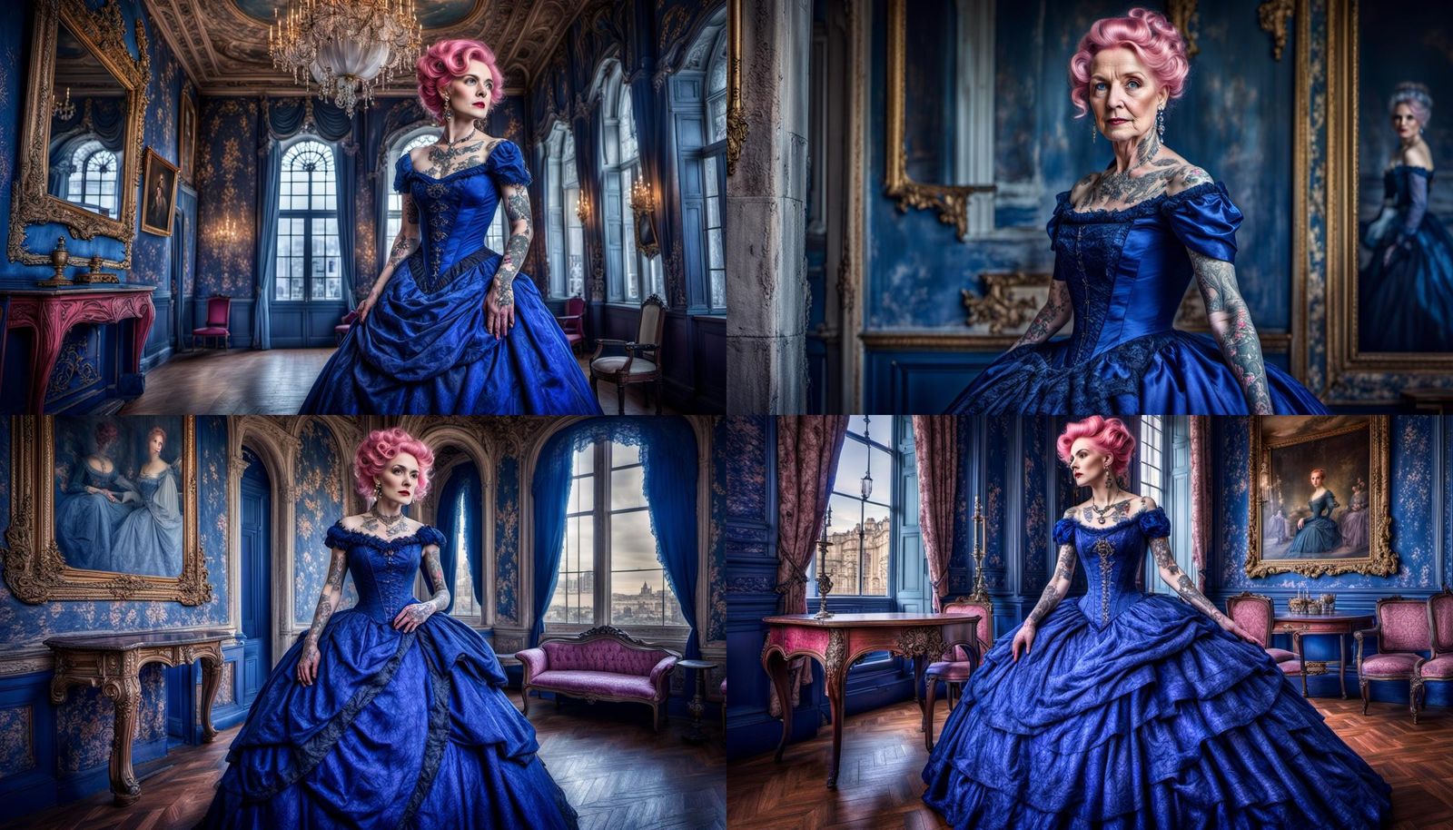 Victorian Lady with Pink Hair in Castle Interior