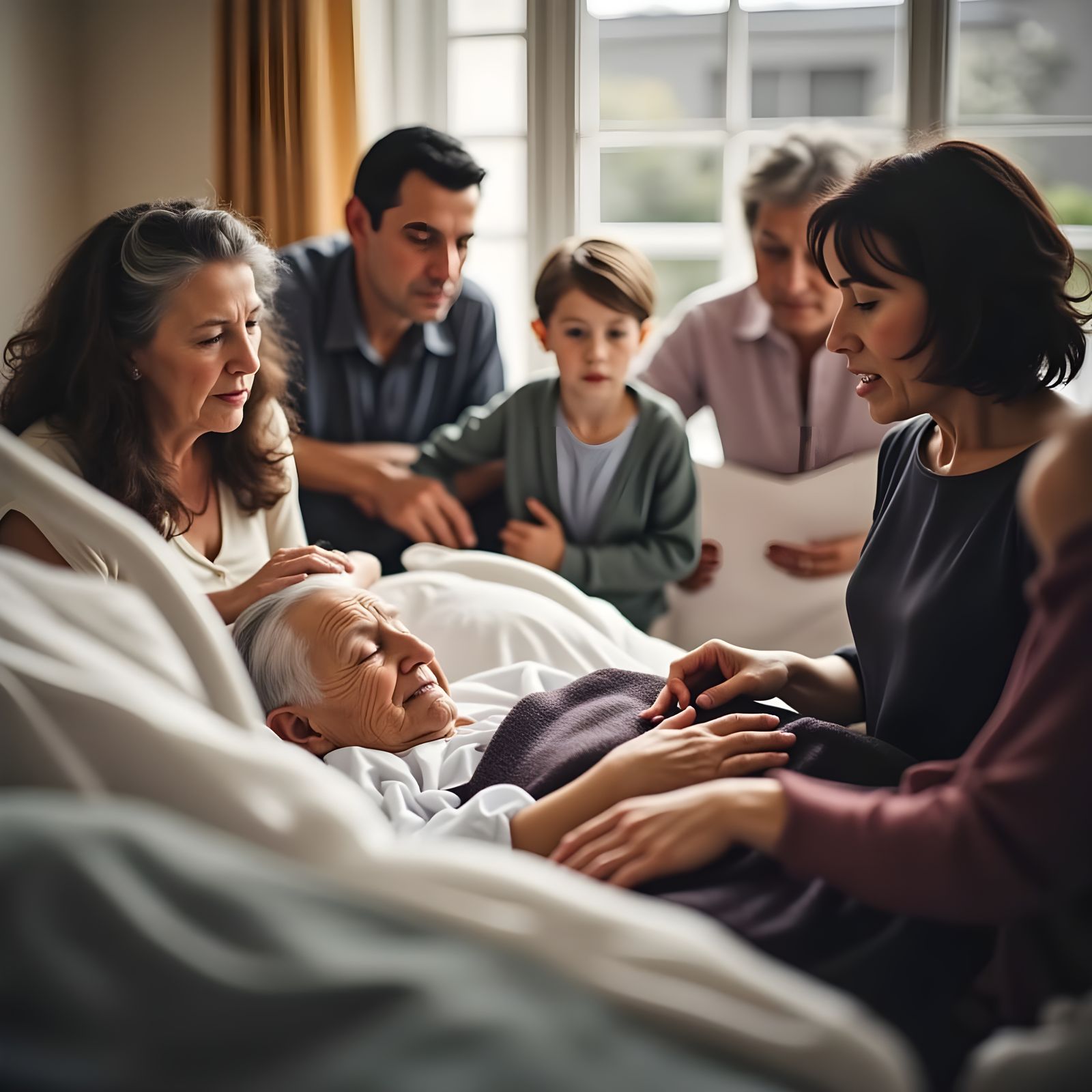 Grief Struck Family Surrounds a Loved One in Hospital