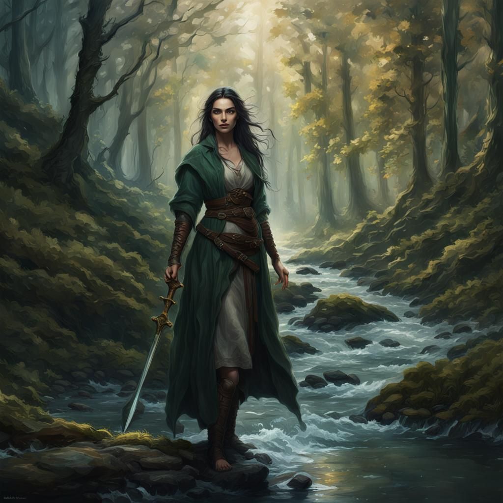Mysterious Forest Herbalist with Sword, Fantasy Art