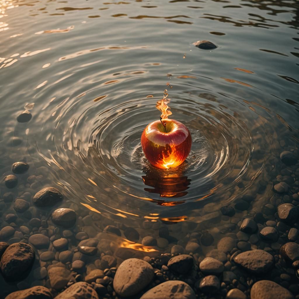 Glowing Apple Submerged in Crystal Water