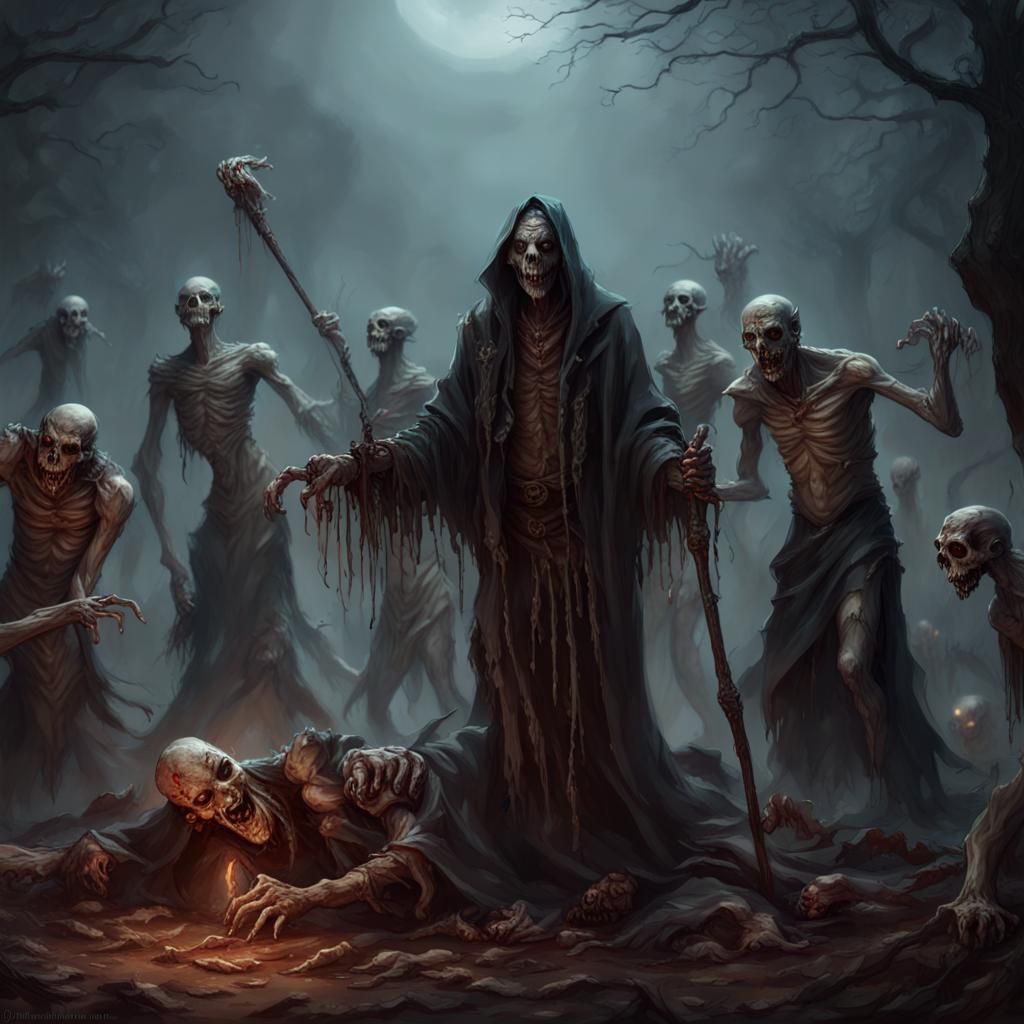 Necromancer Summons Undead: Dark Fantasy Art