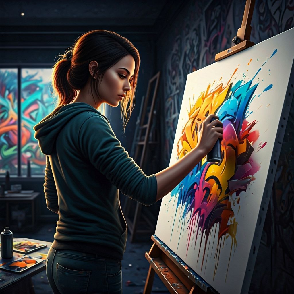 Female Graffiti Artist Creates Vibrant Studio Artwork