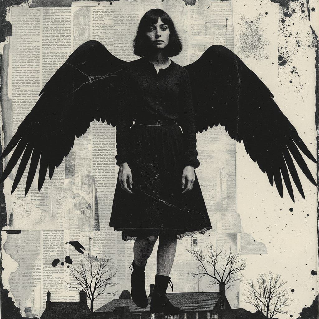 Grunge Angel in Mixed Media Collage Style