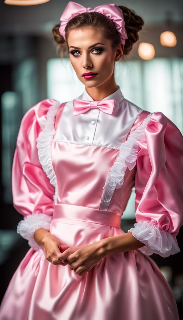 Woman in Pink Satin Maid Outfit, Professional Photography