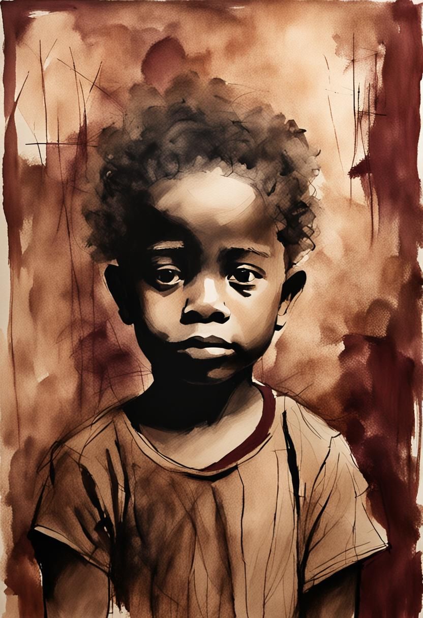 Child Portrait in Sepia Charcoal and Impasto