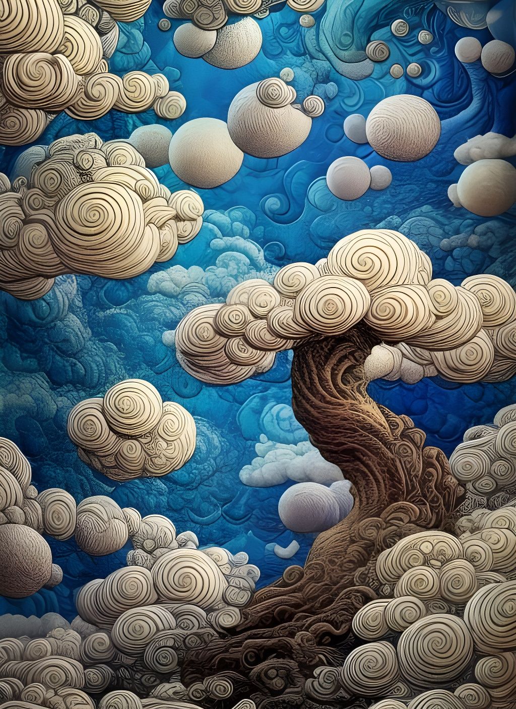 Dreamlike Cloud Bonsai Landscape in Digital Art Style