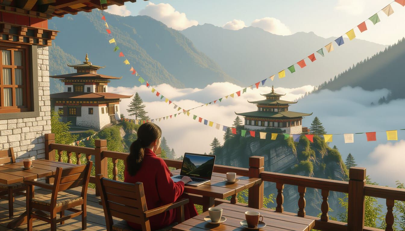 Bhutan Cliffside Cafe with Paro Taktsang Monastery View