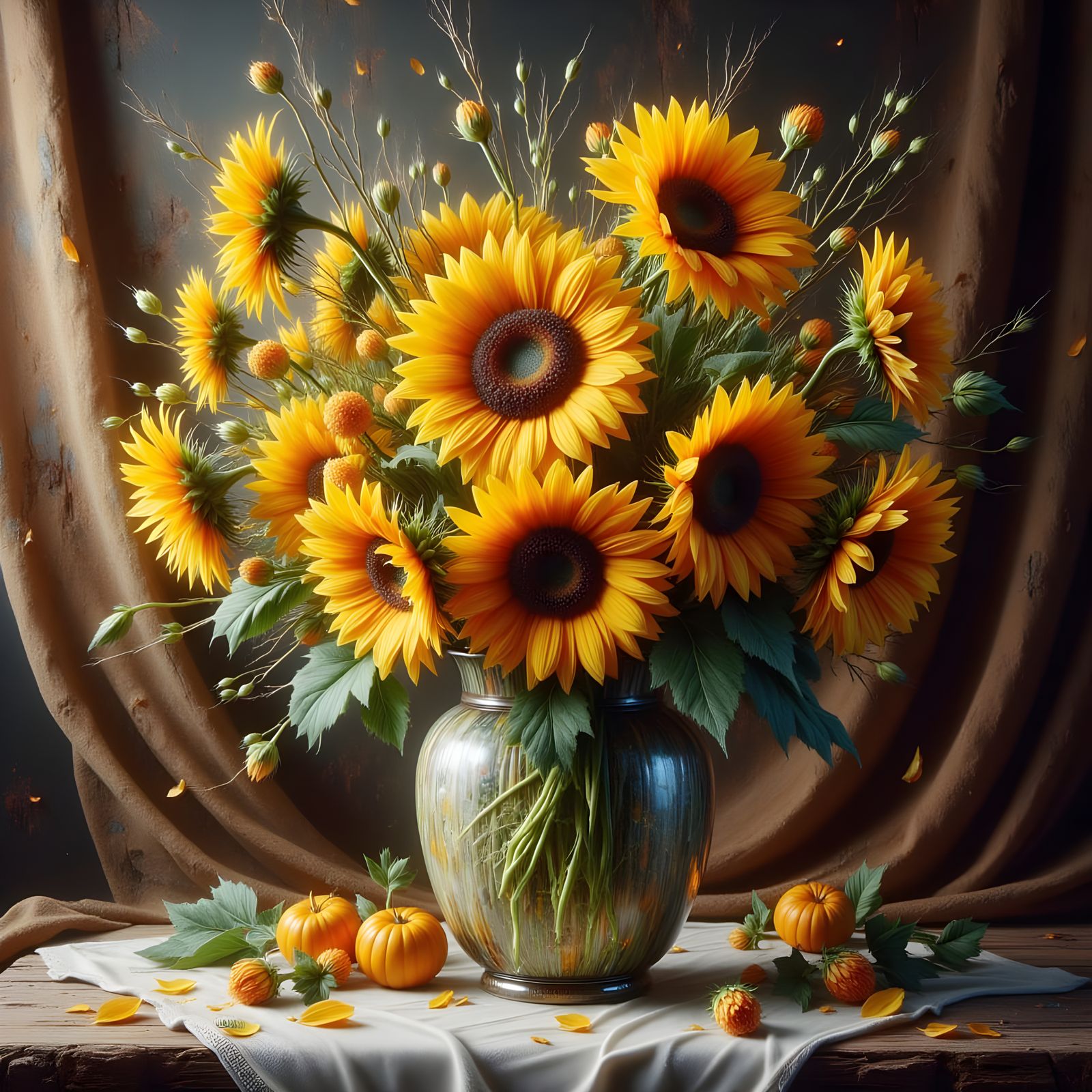 Sunflower Still Life Painting in Post-Impressionist Style