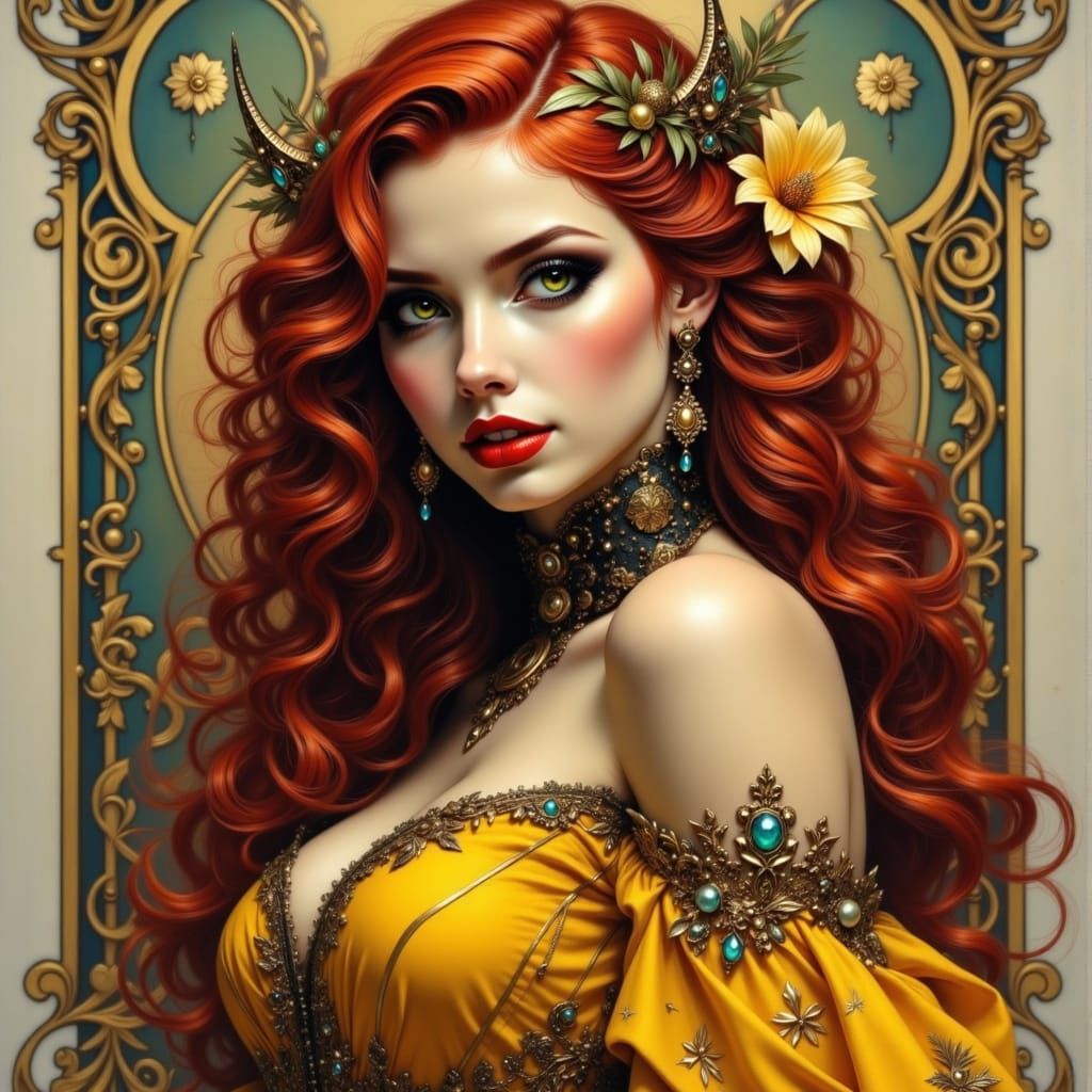 Portrait of Norse Goddess in Charcoal Sketch Style