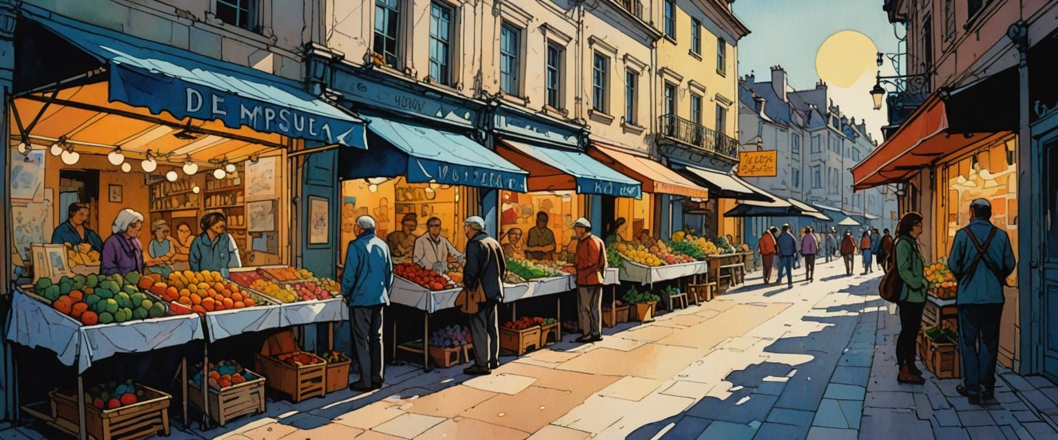 Sunday Art Market Scene With Flower Stall