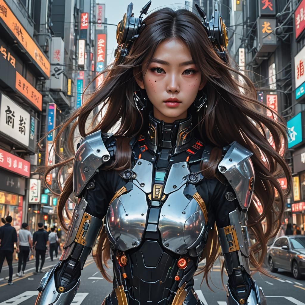 Korean Model in Mech Suit, Hyperdetailed Art