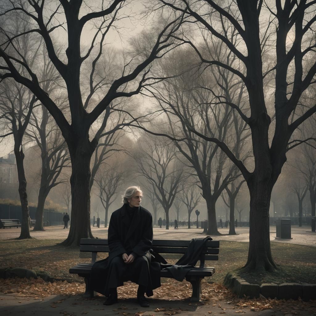 Mystical Stranger in Park: Fantasy Concept Art