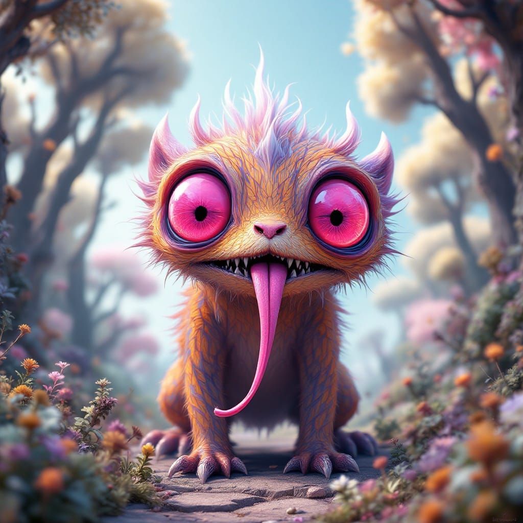 Enchanted, Dreamlike Creature in Vibrant Fantasy Landscape