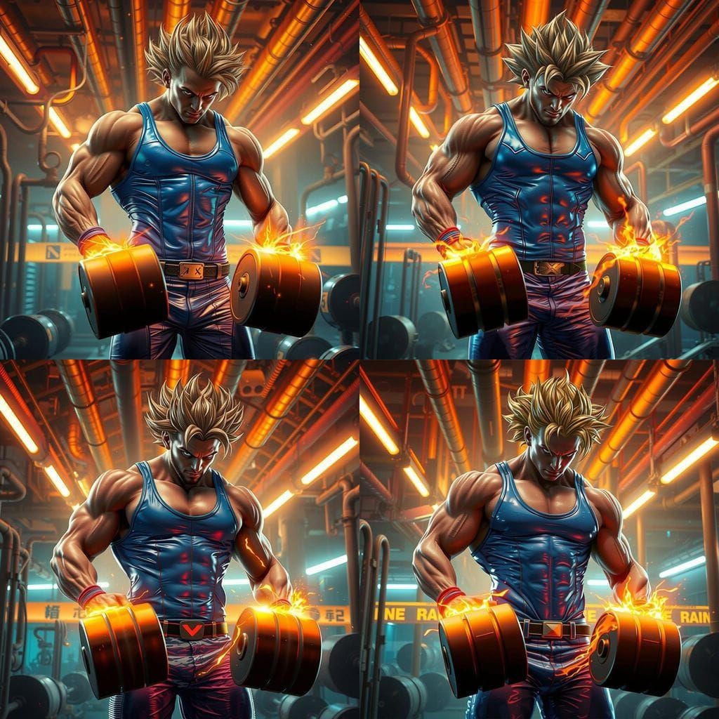 Muscular Figure in Electric Blue Leather, Radiating Super Sa...