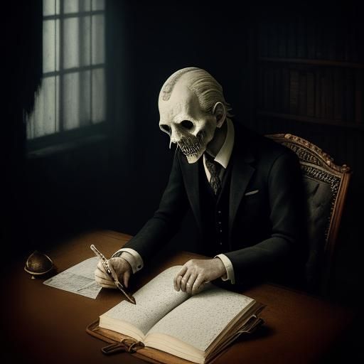 Gothic Literary Illustration: Man Writing in Study