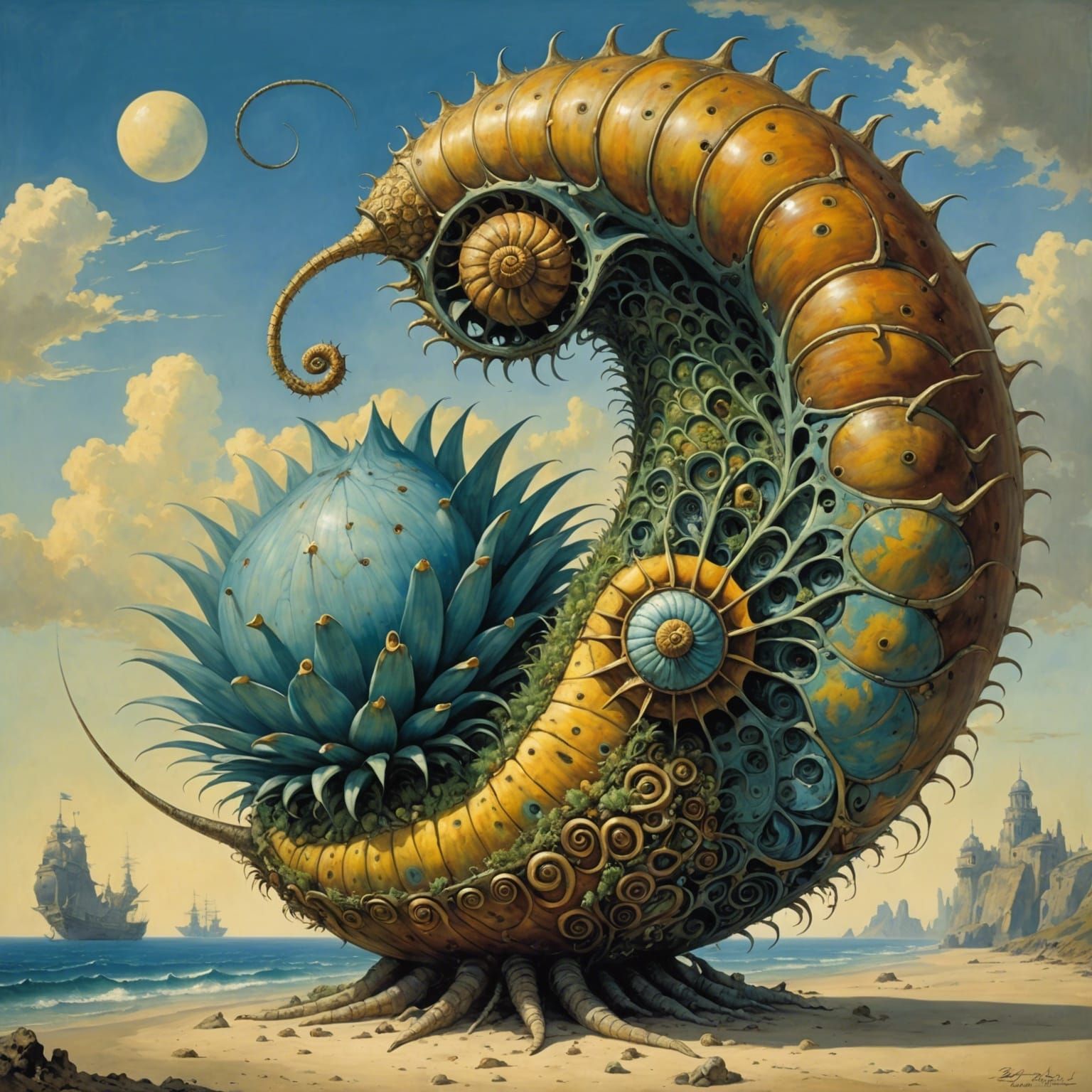 Surreal Nautilus-Pineapple Hybrid in Maximalist Style