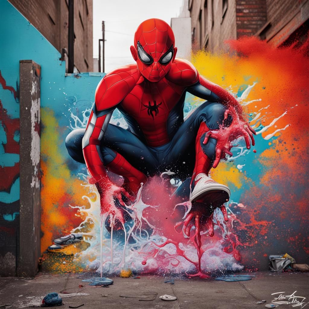 Graffiti Art Portrait with Spray Paint and Oil Gouache