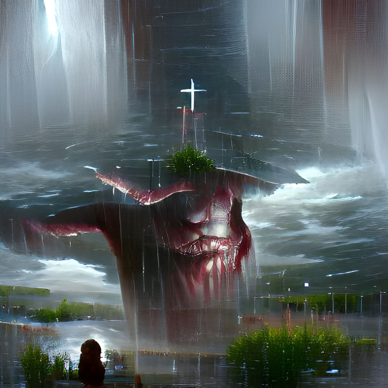 Sinister Deity Manifests in Rain, Fantasy Art