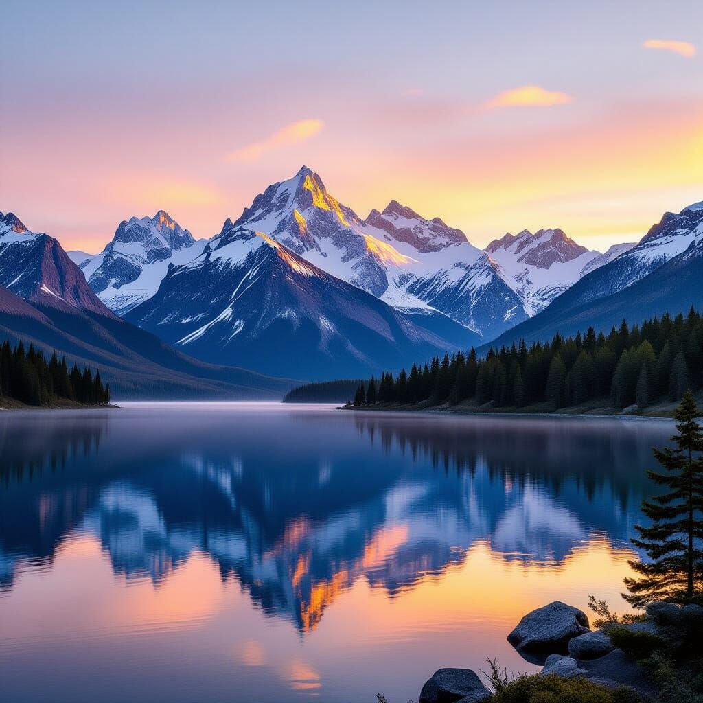 Majestic Snow-Capped Mountains at Golden Hour