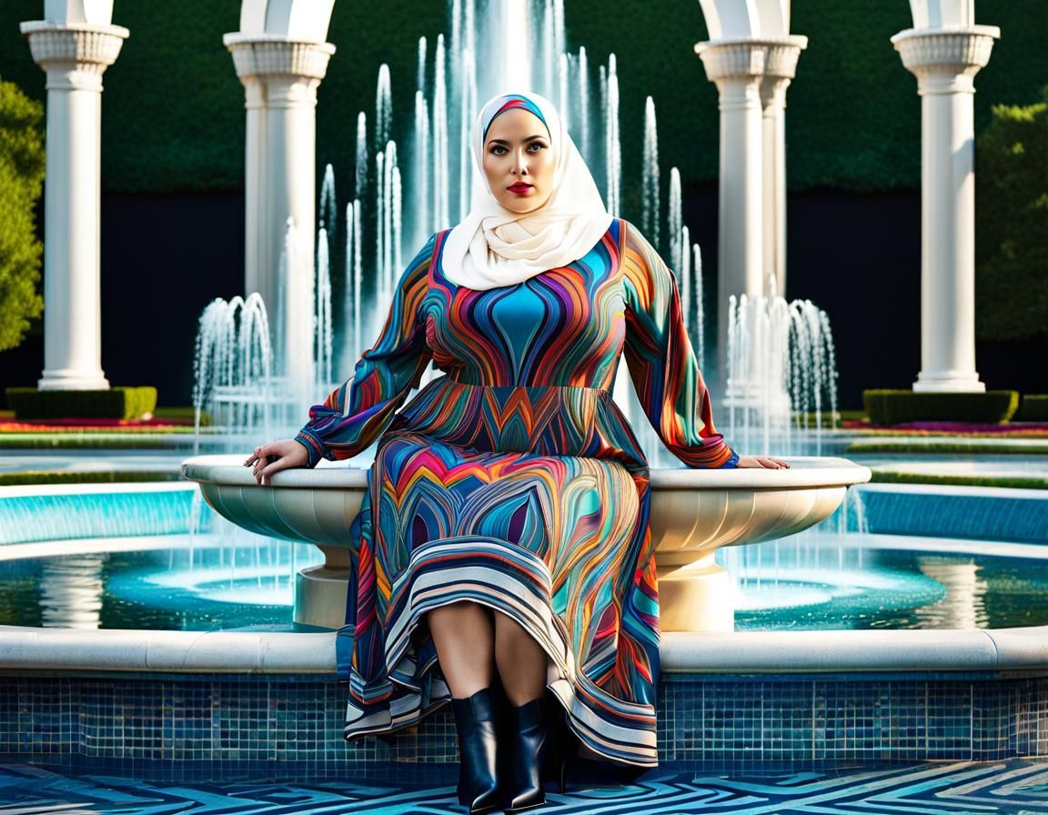 Art Deco Portrait of Woman with Hijab in Pop Art Style