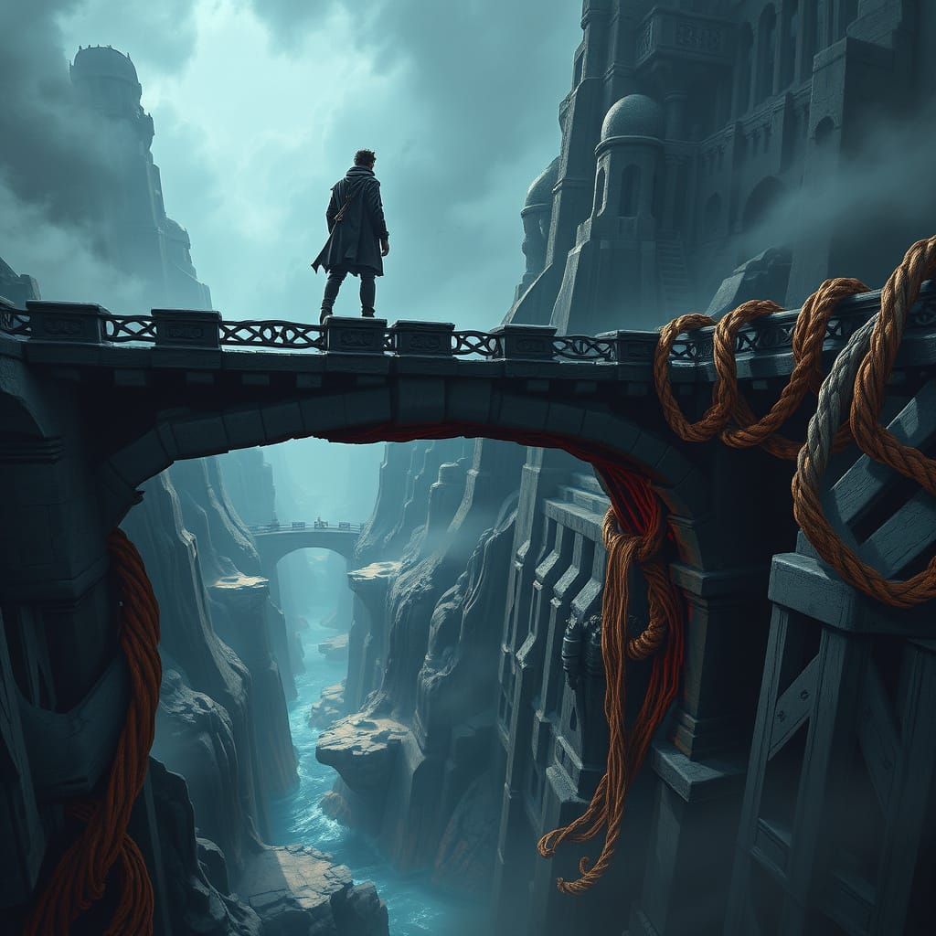 Vertigo View from Ancient Bridge in Matte Painting Style