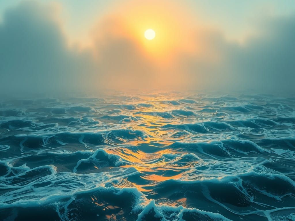 Ethereal Turquoise Landscape in Mystical Fog