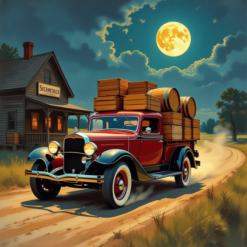 Prohibition Era Buick Delivering Moonshine, Vintage Style