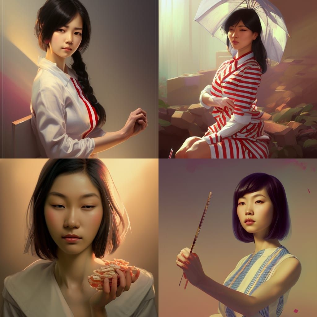 Asian Candy Striper Portrait in Artgerm Style