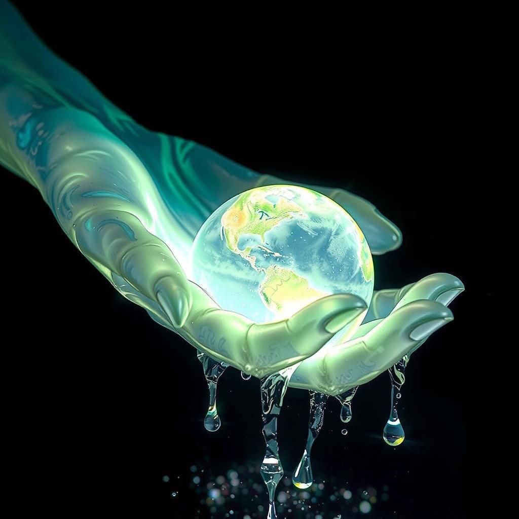 Enameled Glass Hand Holds Radiant Earth