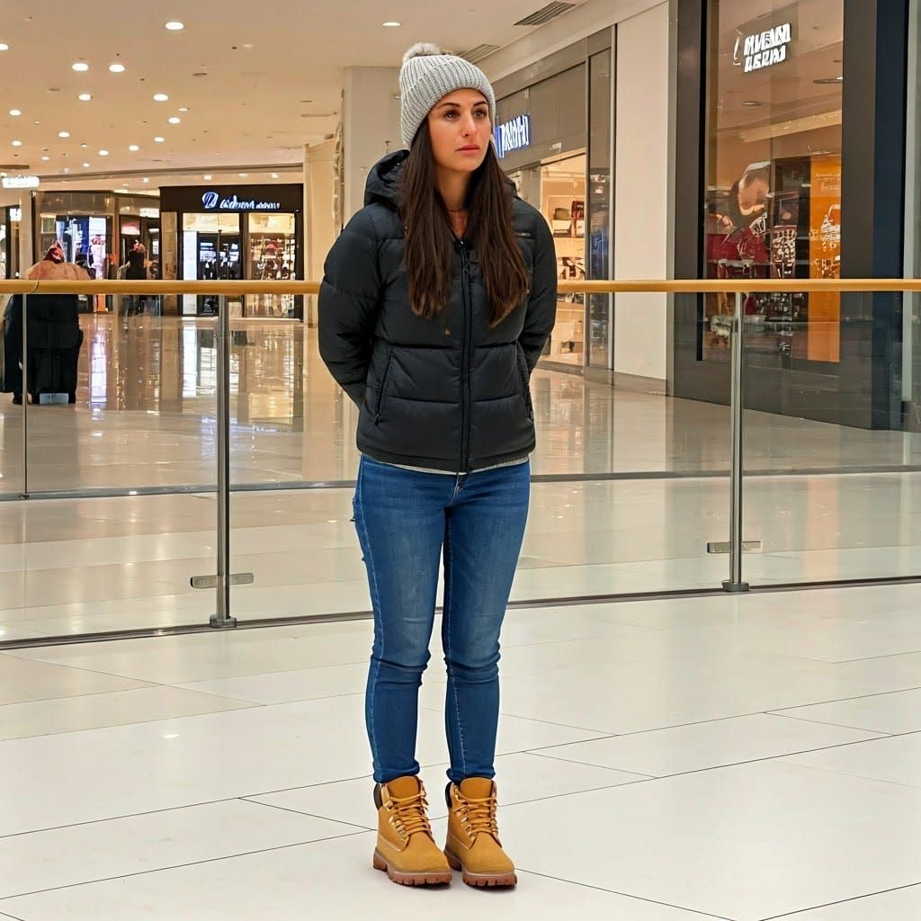 Woman in Winter Outfit Restrained at Mall