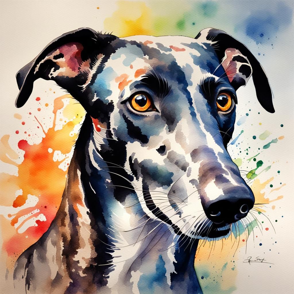 Hyperrealistic Greyhound Watercolor Splash Art