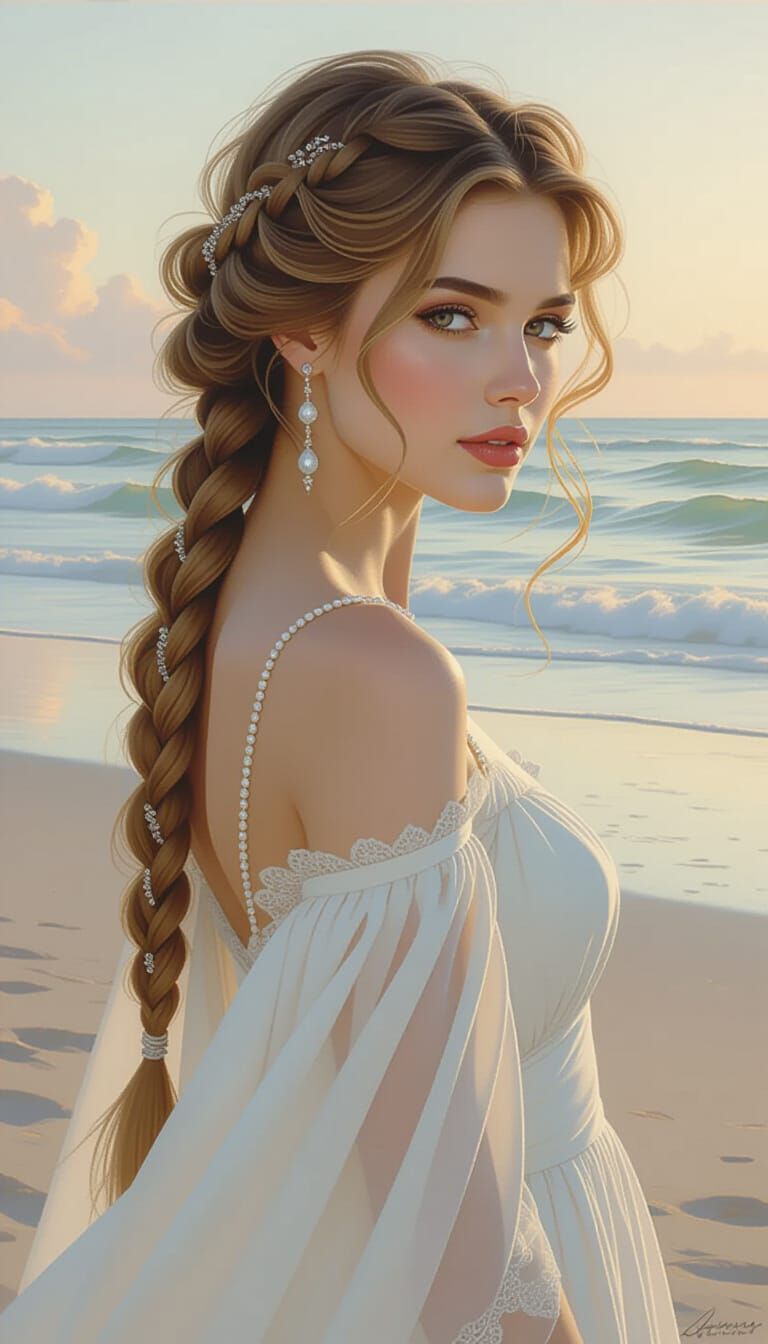 Braided Beauty on a Dreamy Dawn Beach