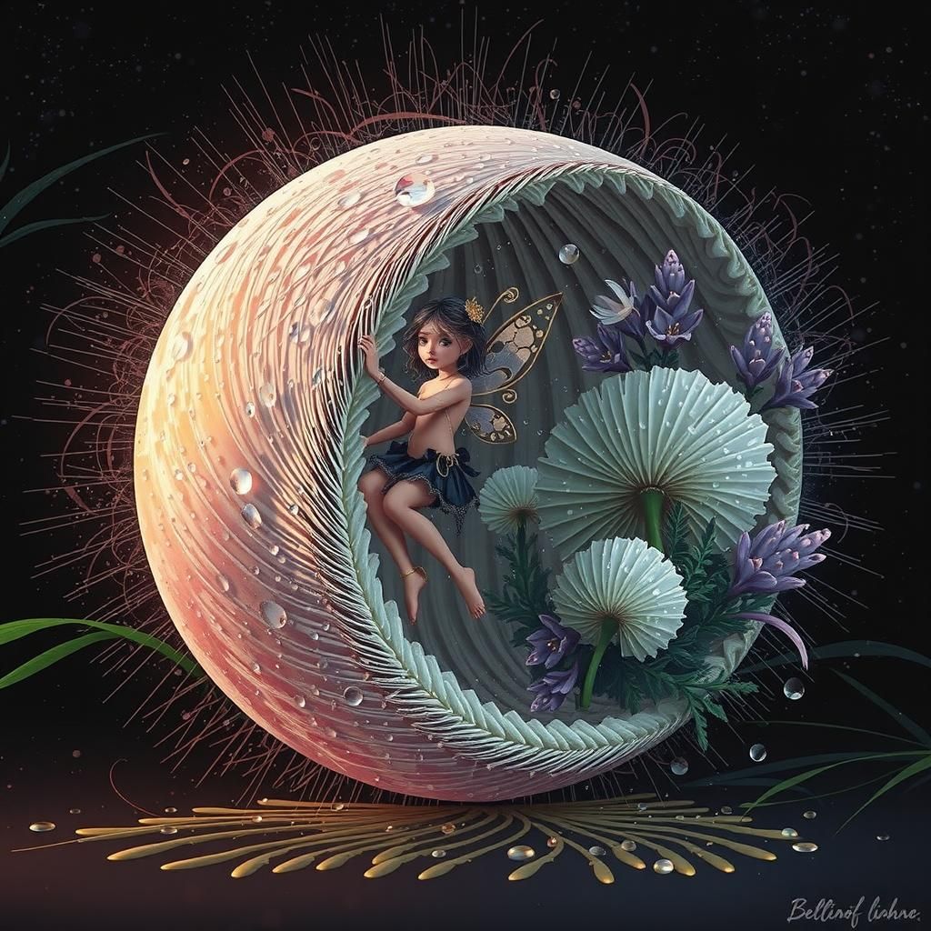 Fairy on Mushroom at Dawn in Ethereal Fantasy Style