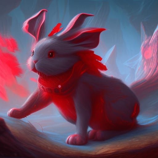Detailed Red and White Bunny Fantasy Art