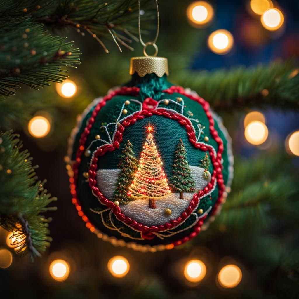 Embroidered Christmas Ornament on Sugar Pine Tree