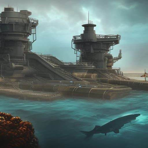 Fantastical Underwater Military Base Concept Art